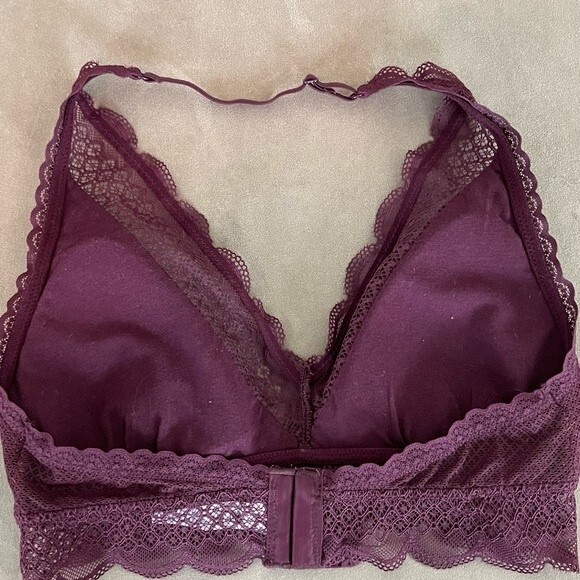 Aerie Purple Bralette Padded Small Lace Halter - Picture 2 of 4